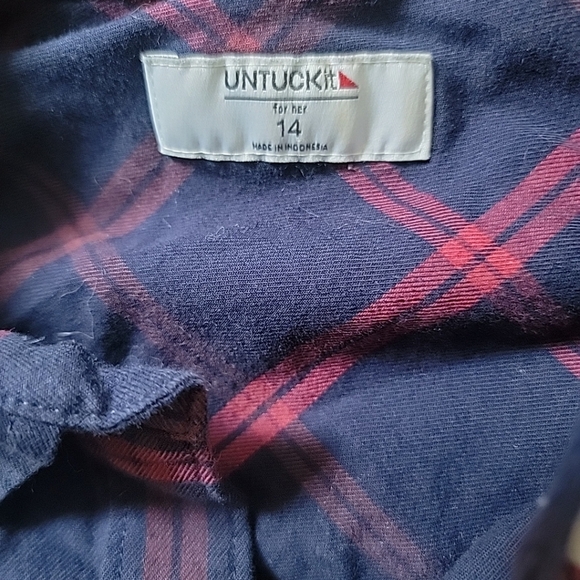 UNTUCKit For Her Womens Size 14 Top Hayden Plaid Collared Button Down Blue Pink - Picture 5 of 5